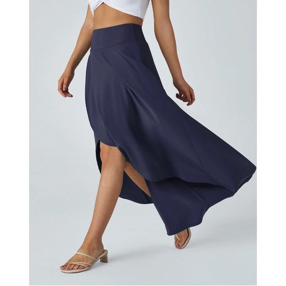 HALARA Dresses & Skirts - NWT Halara Breezeful Flowy Skirt Shorts Skort Navy Ruffle Quick Dry Medium NWT